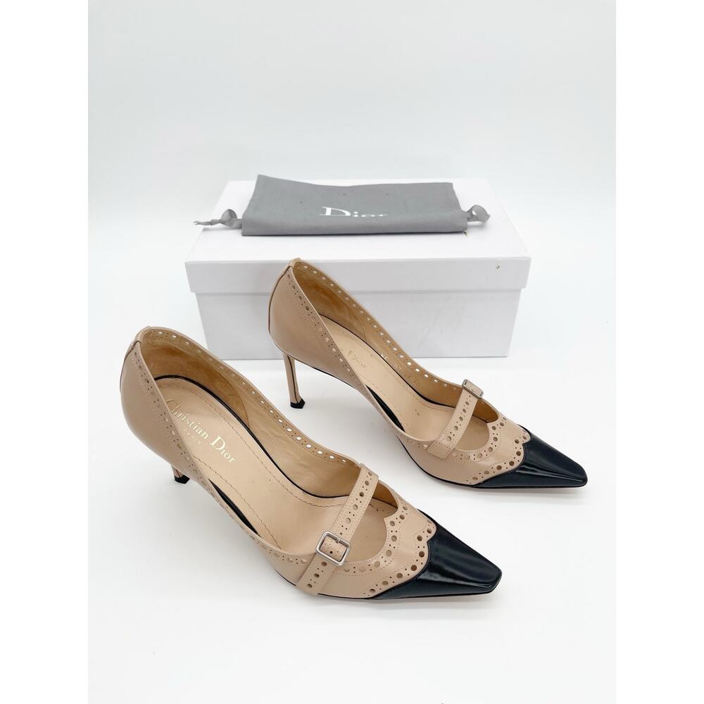 Dior Spectadior Nude Black Brushed Calfskin Spectator Brogue Pumps Heels EU 39